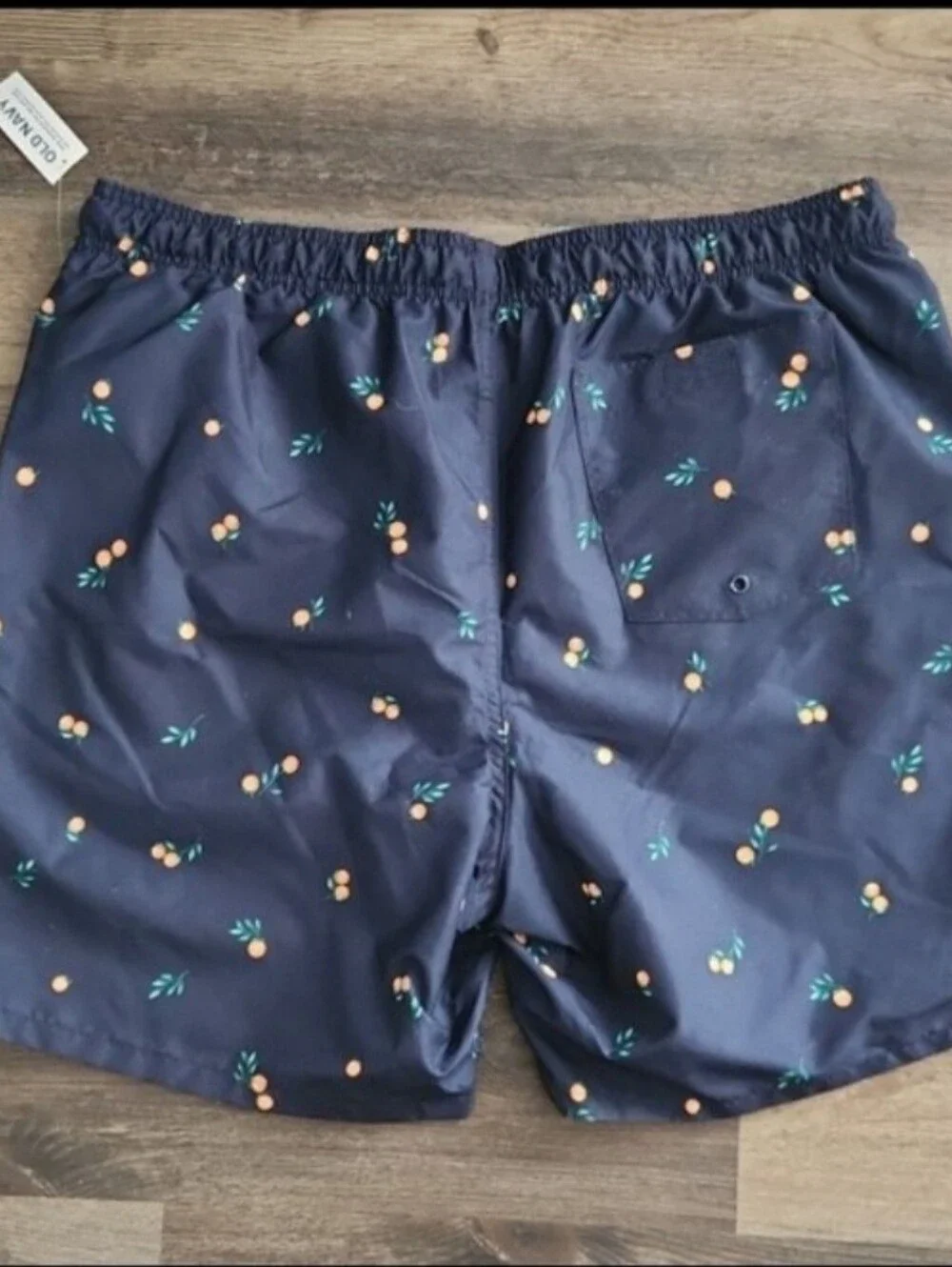 Mens Size Large Old Navy Navy Swim Trunks with Orange Print